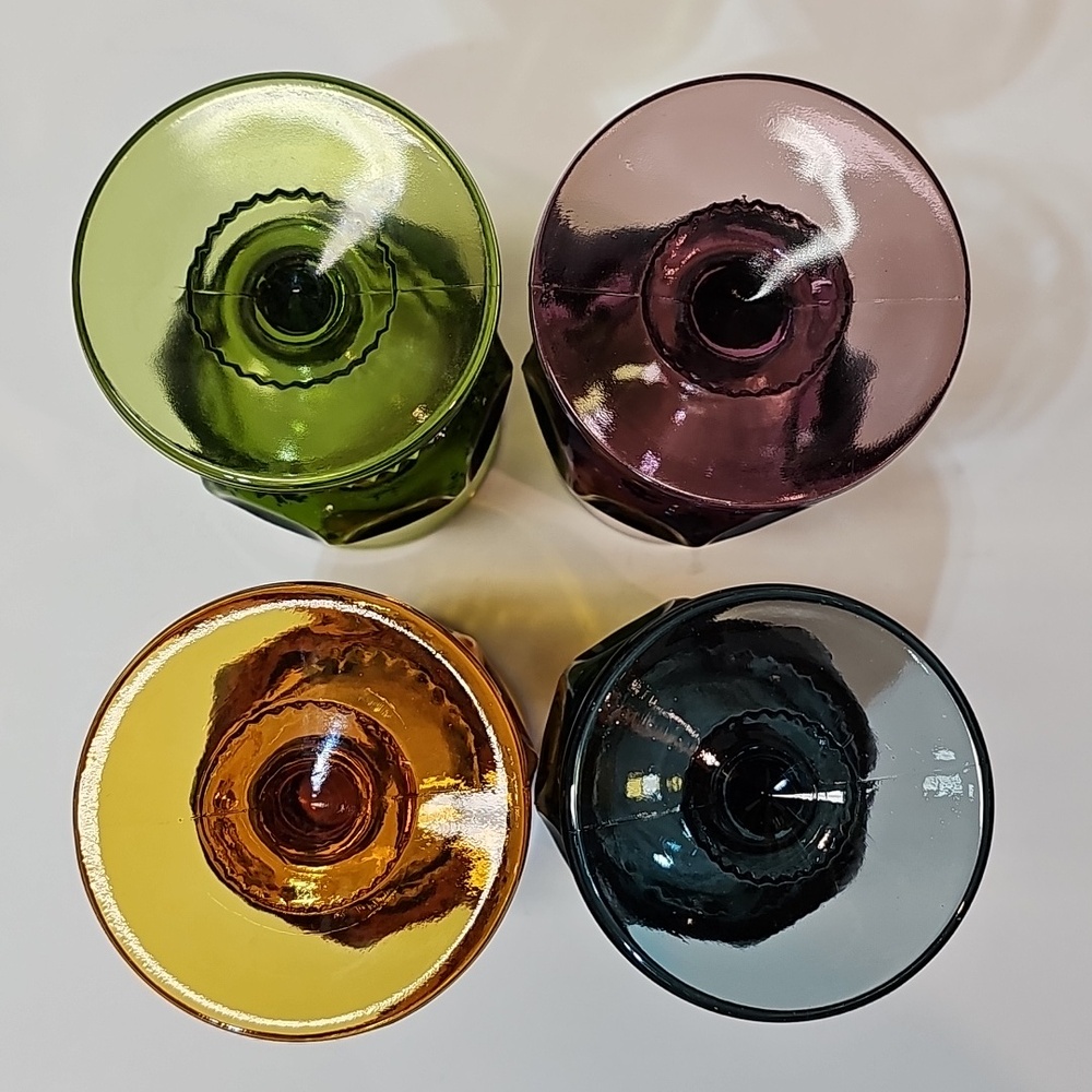 S/4 Indiana Glass Colony King's Crown Amber Green Blue Purple Water Goblets - Picture 3 of 7
